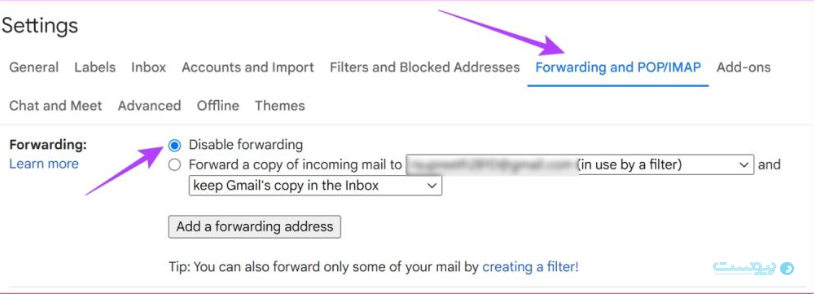 غیرفعال‌کردن فوروارد خودکار ایمیل‌ها